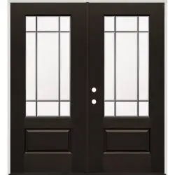 Beveled 9-Lite Finished Fiberglass Prehung Double Door Unit #312 - Prehung Right Hand Inswing, Pre-finished PVC