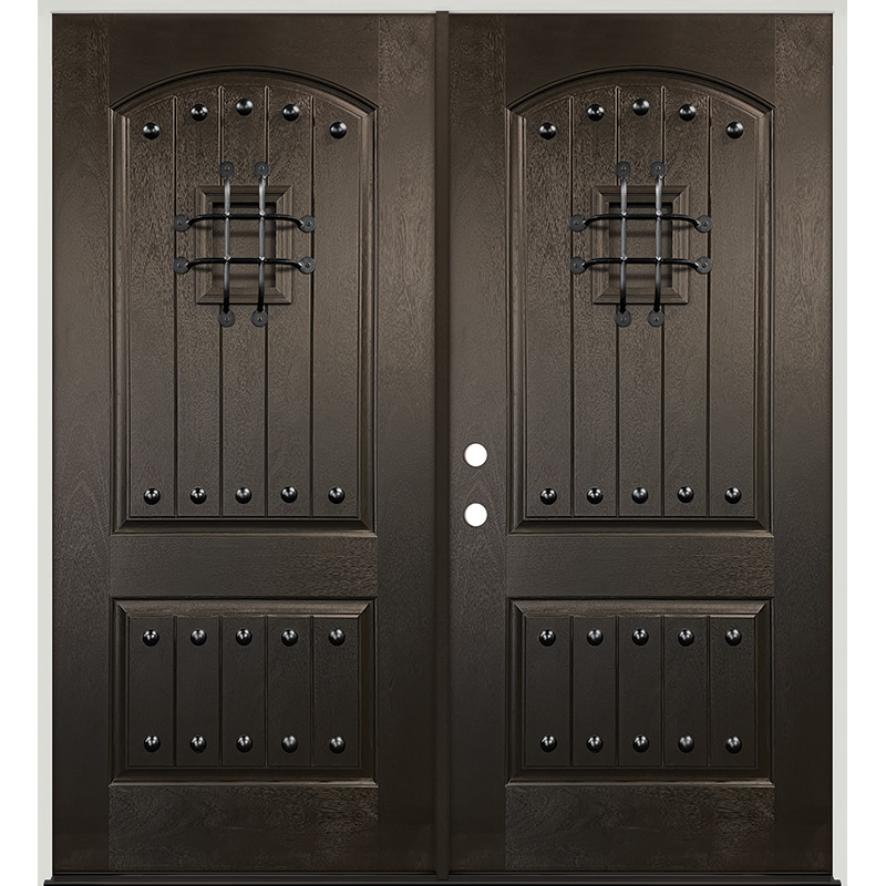 Rustic Finished Fiberglass Prehung Double Door Unit with Speakeasy - Door  Clearance Center