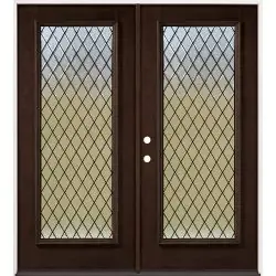 Diamond Granite Full Lite Espresso Mahogany Prehung Double Wood Door Unit #393 - Prehung Right Hand Inswing