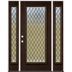 Diamond Granite Full Lite Espresso Mahogany Prehung Wood Door Unit with Sidelites #393 - Prehung Right Hand Inswing, 12"