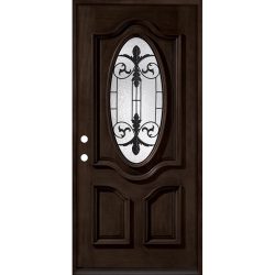 3/4 Oval Espresso Mahogany Prehung Wood Door Unit #51 - Prehung Left Hand Inswing