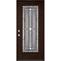 Full Lite Espresso Mahogany Prehung Wood Door Unit #297 - Prehung Left Hand Inswing