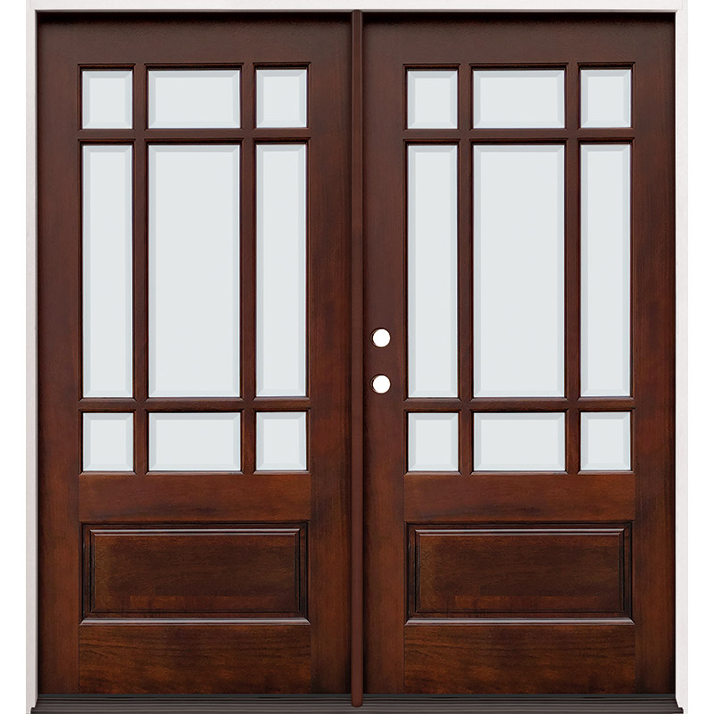 6-Lite Low-E Mahogany Prehung Wood Double Door Unit