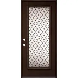 Diamond Full Lite Espresso Mahogany Prehung Wood Door Unit #394 - Prehung Right Hand Inswing