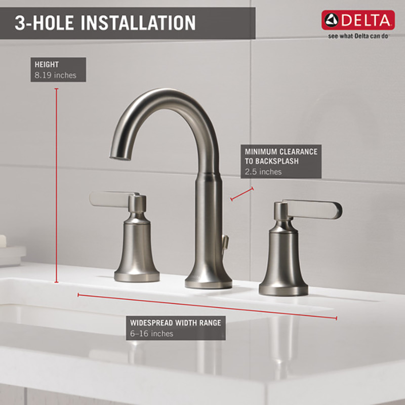 Delta Alux Two Handle Widespread Bathroom Faucet with Drain Door