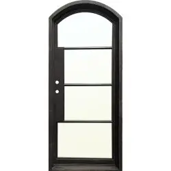 42" x 96" Modern Arch 4-Lite Low-E Iron Prehung Door Unit - Prehung Right Hand Inswing