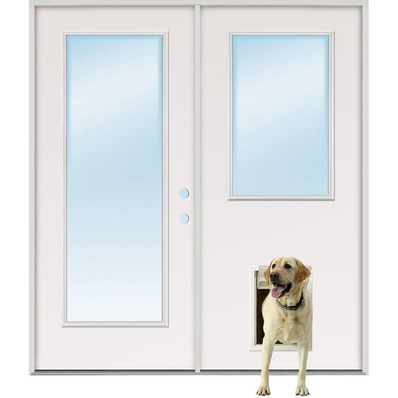 Full/Half Lite Fiberglass Patio Prehung Double Door Unit with Pet