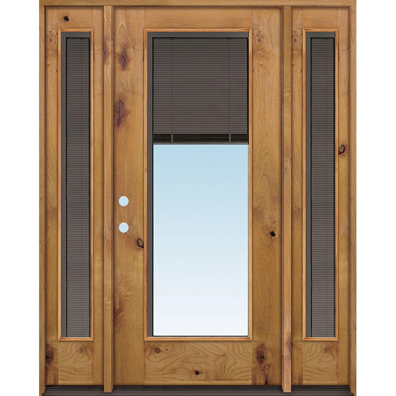 Slate Full Miniblind Knotty Alder Wood Door Unit with Sidelites Door