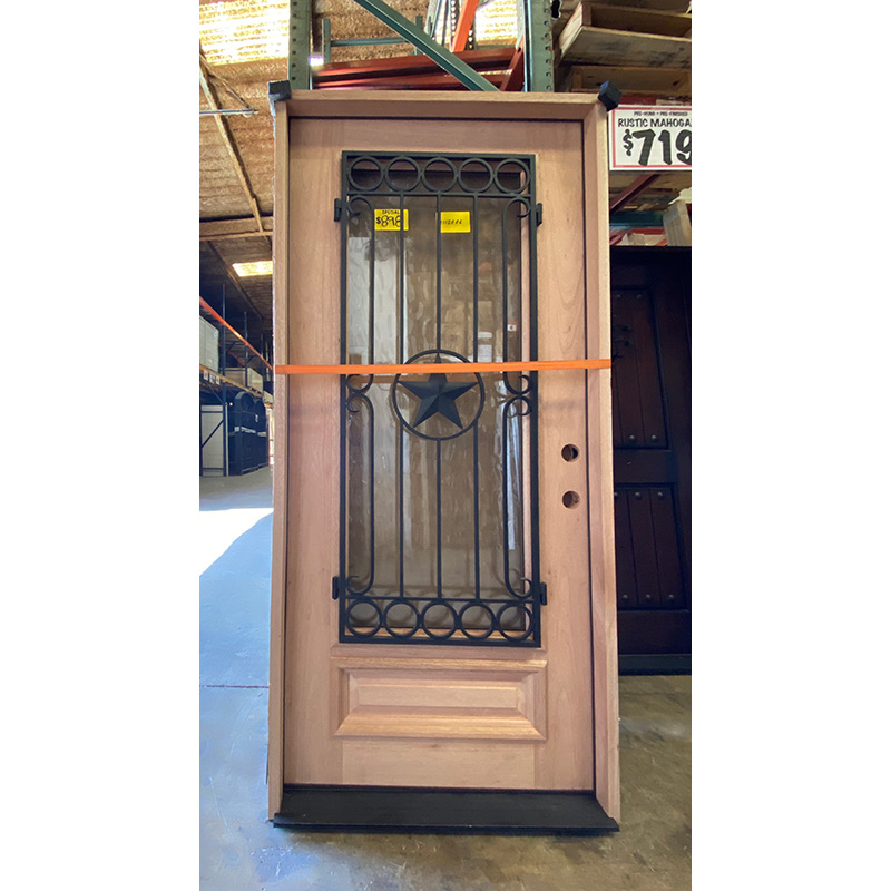 3/0 x 6/8 3/4 Texas Star w/ Grille Flemished Glass Unfinished Mahogany