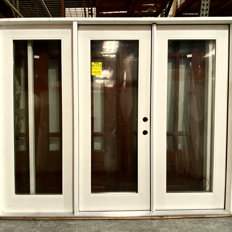 92" x 6/8 Full Lite Flush Glazed Fiberglass Triple Door Outswing LH