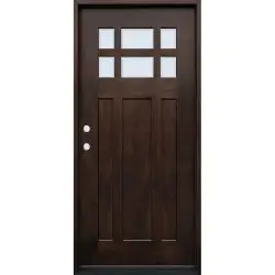 6-Lite Craftsman Espresso Mahogany Prehung Wood Door Unit #43 - 36", Prehung Left Hand Inswing
