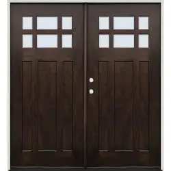 6-Lite Craftsman Espresso Mahogany Prehung Double Wood Door Unit #43
