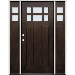 6-Lite Craftsman Espresso Mahogany Prehung Wood Door Unit with Sidelites #43 - Prehung Right Hand Inswing, Pre-finished Mahogany