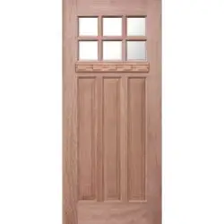 Craftsman 6-Lite Mahogany Wood Door Slab with Shelf #3306 - Prehung Left Hand Inswing, Mahogany