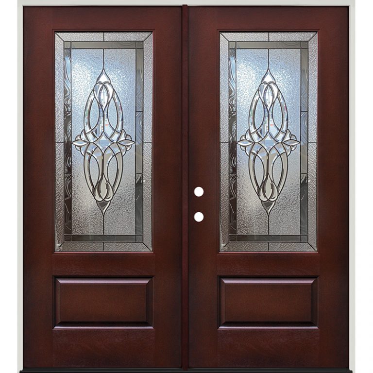 3/4 Lite Pre-finished Mahogany Fiberglass Prehung Double Door Unit #17