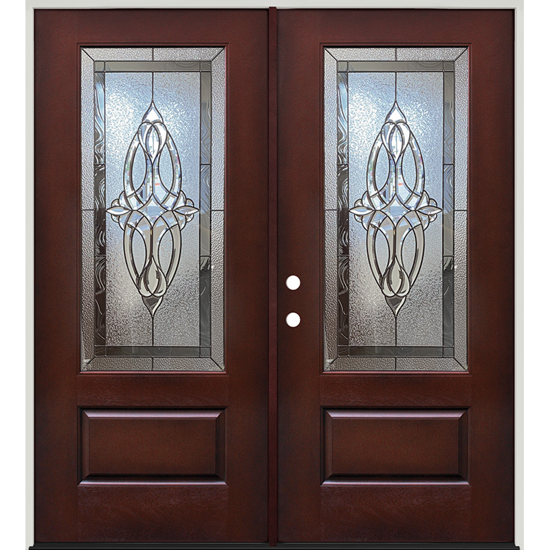 3/4 Lite Prefinished Mahogany Fiberglass Prehung Double Door Unit 17