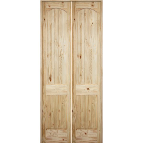 8'0" Tall 2Panel Arch VGroove Knotty Pine Interior Prehung Double
