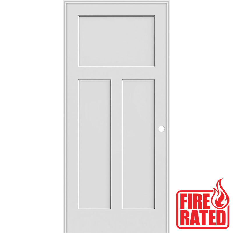 Fire Rated 6'8" Tall Craftsman Shaker Primed Interior Prehung Wood Door