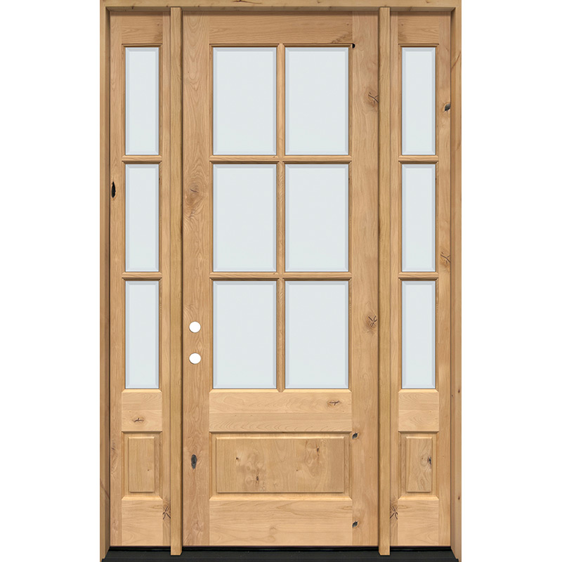 8'0 Tall 6-Lite Low-E Knotty Alder Prehung Wood Double Door Unit with  Transom