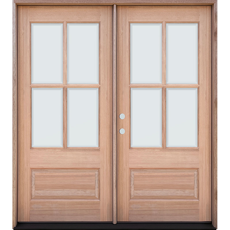 4-Lite Low-E Mahogany Prehung Wood Double Door Unit with Sidelites