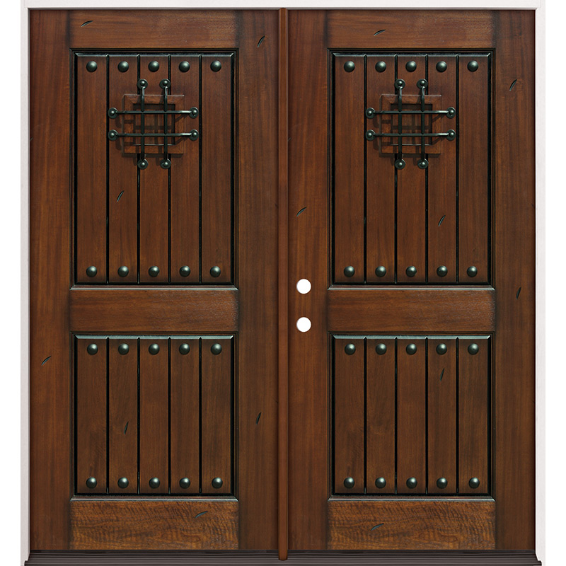 Rustic Mahogany Prehung Wood Double Door Unit #320 - Door Clearance Center