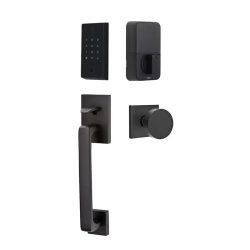 Emtek Baden Lockset with EMPowered 2 Touch Fingerprint Entry Round Knob Flat Black