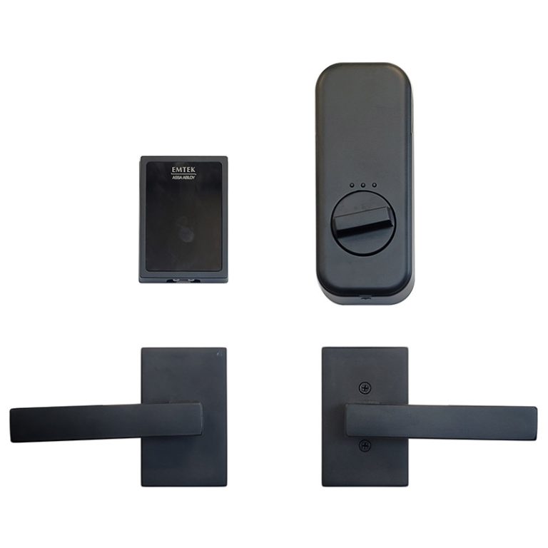Emtek Combo Dumont Lever with Touchscreen Deadbolt Flat Black Door
