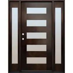 Modern 5-Lite Espresso Mahogany Prehung Wood Door Unit with Sidelites #EM305 - Prehung Left Hand Inswing