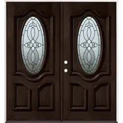 3/4 Oval Espresso Mahogany Prehung Double Wood Door Unit #86 - Prehung Right Hand Inswing
