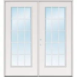 15-Lite Fiberglass Patio Prehung Double Door Unit - 6'0", Prehung Left Hand Outswing