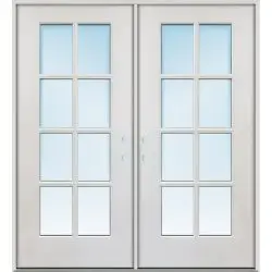 8-Lite Full Lite Fiberglass Prehung Patio Double Door Unit - Prehung Right Hand Inswing