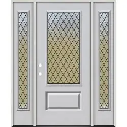 Diamond Granite 3/4 Lite Fiberglass Prehung Door Unit with Sidelites #373 - 14", Prehung Right Hand Inswing