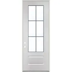 8'0" Tall Beveled 6-Lite Fiberglass Prehung Door Unit #313 - Prehung Right Hand Inswing