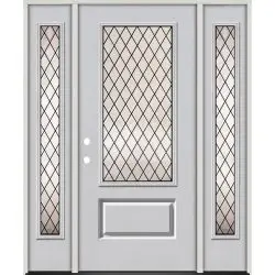 Diamond 3/4 Lite Fiberglass Prehung Door Unit with Sidelites #374 - 12", Prehung Left Hand Inswing