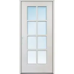 8-Lite Full Lite Fiberglass Prehung Door Unit - Prehung Left Hand Inswing