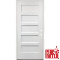 Fire Rated 5-Panel Shaker Fiberglass Prehung Door Unit - Prehung Right Hand Inswing, 32"