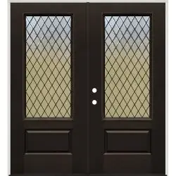 Diamond Granite 3/4 Lite Finished Fiberglass Prehung Double Door Unit #373