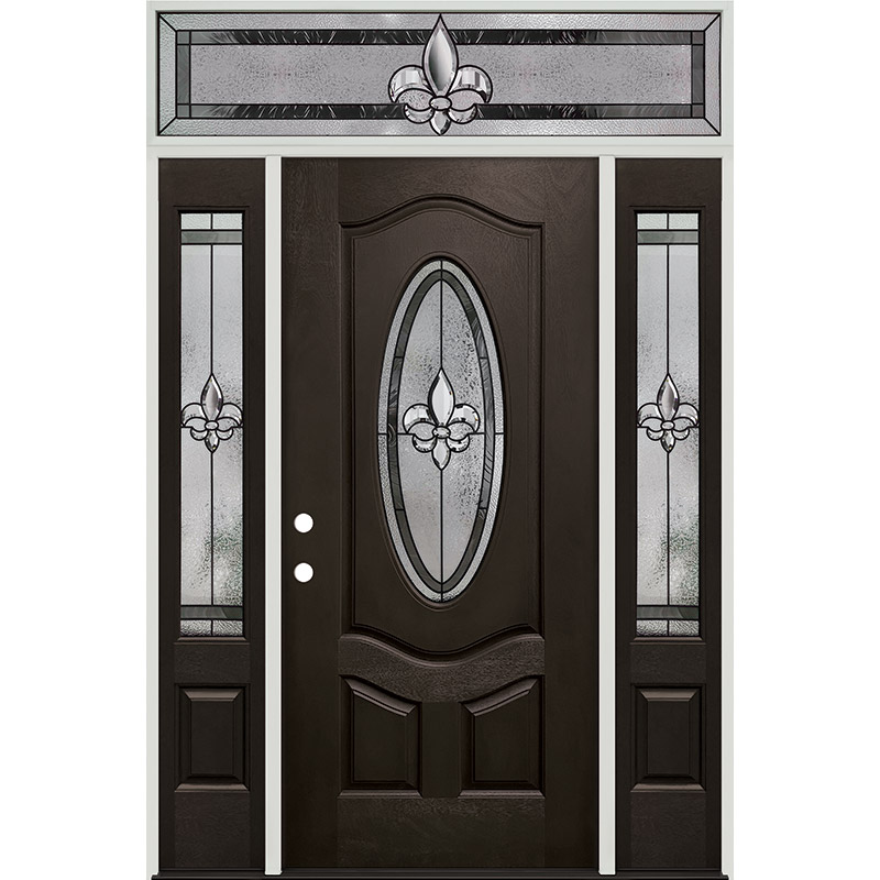 Fleur-de-lis 3/4 Oval Finished Fiberglass Prehung Door Unit with Transom #44