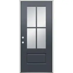 4-Lite Frosted Slate Gray Fiberglass Prehung Door Unit #5245 - Prehung Right Hand Inswing