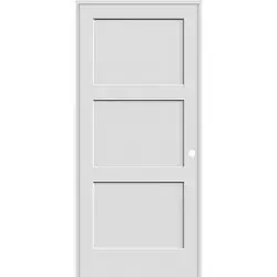 6'8" Tall 3-Panel Shaker Primed Interior Prehung Wood Door Unit - Prehung Left Hand Inswing, 28"