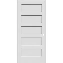 6'8" Tall 5-Panel Shaker Primed Interior Prehung Wood Door Unit - Prehung Right Hand Inswing, 32"