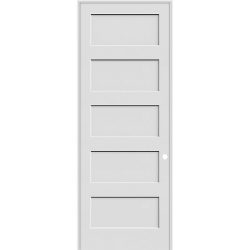 8'0" Tall 5-Panel Shaker Primed Interior Prehung Wood Door Unit