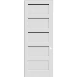 8'0" Tall 5-Panel Shaker Primed Interior Prehung Wood Door Unit - Prehung Left Hand Inswing, 36"