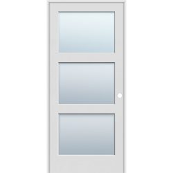 6'8" Tall Frosted 3-Lite Shaker Primed Interior Prehung Wood Door Unit