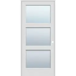 6'8" Tall Frosted 3-Lite Shaker Primed Interior Prehung Wood Door Unit - Prehung Left Hand Inswing, 24"