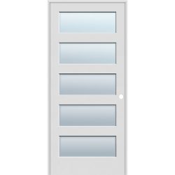 6'8" Tall Frosted 5-Lite Shaker Primed Interior Prehung Wood Door Unit