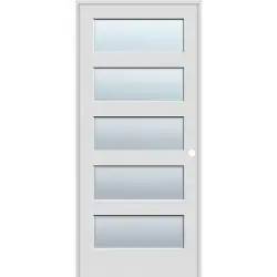 6'8" Tall Frosted 5-Lite Shaker Primed Interior Prehung Wood Door Unit - Prehung Right Hand Inswing, 32"