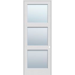 8'0" Tall Frosted 3-Lite Shaker Primed Interior Prehung Wood Door Unit