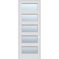 8'0" Tall Frosted 5-Lite Shaker Primed Interior Prehung Wood Door Unit