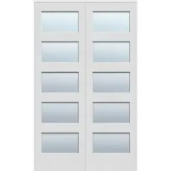 Frosted 5-Lite Shaker Primed Interior Prehung Wood Double Door Unit - 6'0"